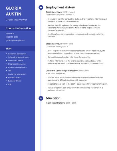 Credit Interviewer Resume