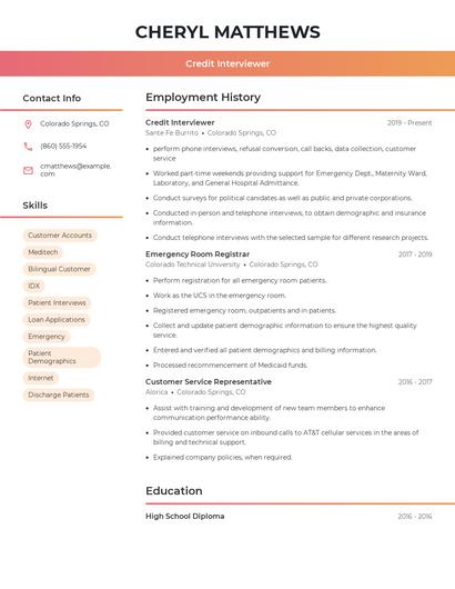 Credit Interviewer Resume