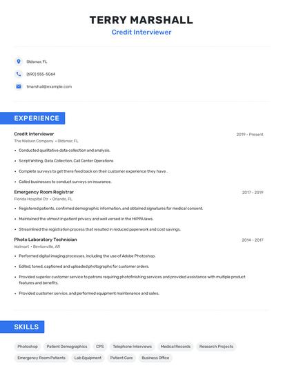 Credit Interviewer Resume