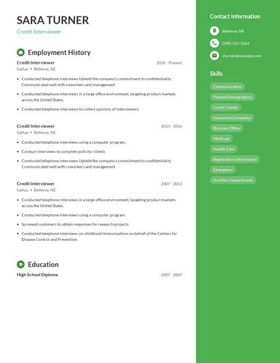 Credit Interviewer Resume