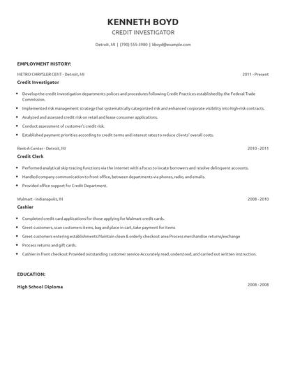 Credit Investigator Resume