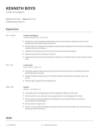 Credit Investigator Resume