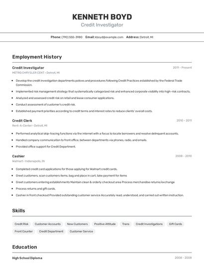 Credit Investigator Resume