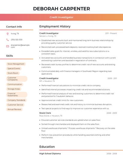 Credit Investigator Resume