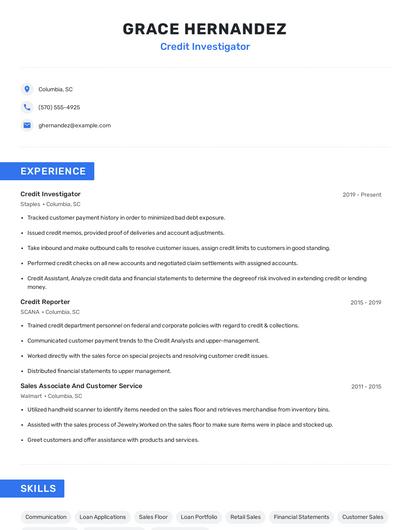 Credit Investigator Resume