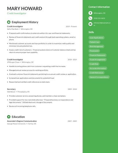 Credit Investigator Resume
