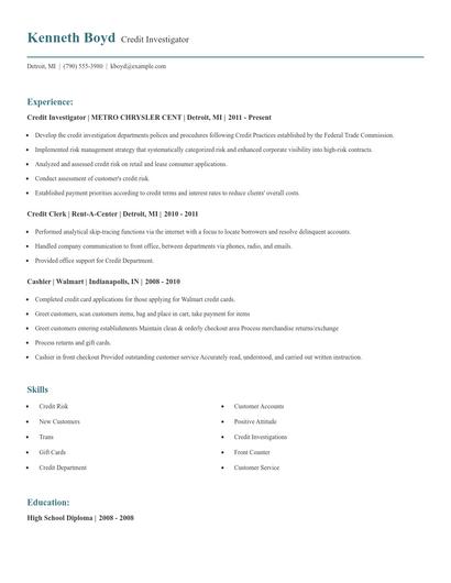 Credit Investigator Resume