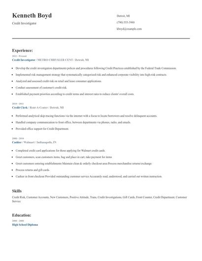 Credit Investigator Resume