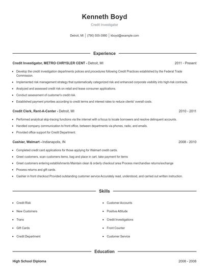Credit Investigator Resume