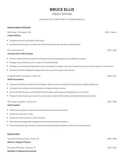 Credit Officer Resume