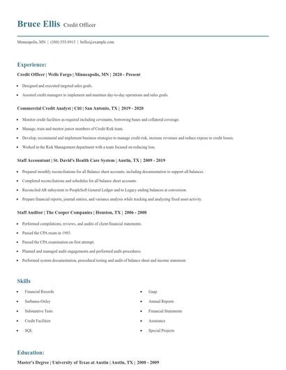Credit Officer Resume