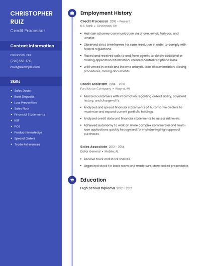 Credit Processor Resume