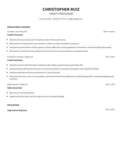 Credit Processor Resume