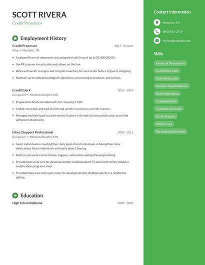 Credit Processor Resume