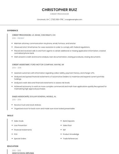 Credit Processor Resume