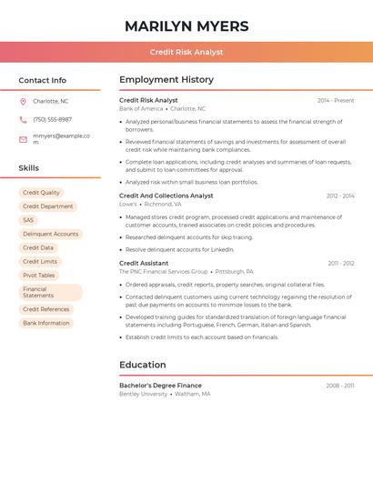 Credit Risk Analyst Resume