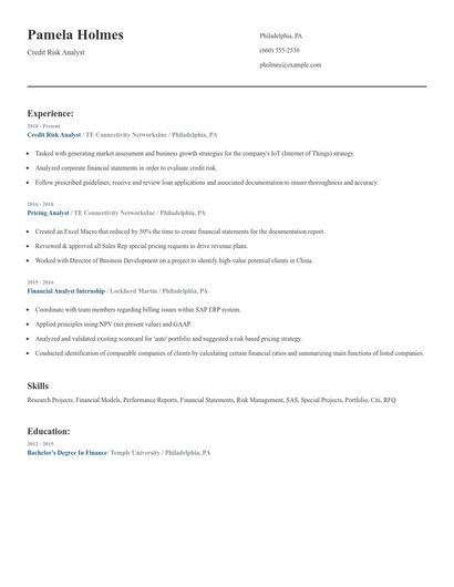 Credit Risk Analyst Resume