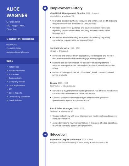 Credit Risk Management Director Resume