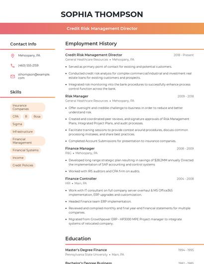 Credit Risk Management Director Resume