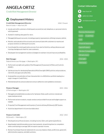 Credit Risk Management Director Resume