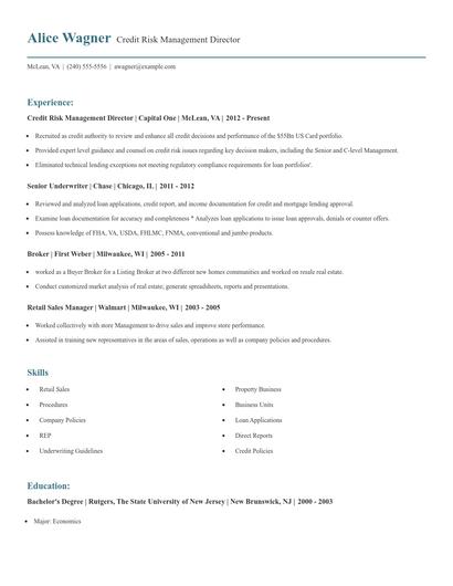 Credit Risk Management Director Resume