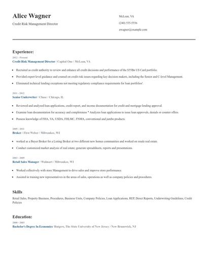Credit Risk Management Director Resume