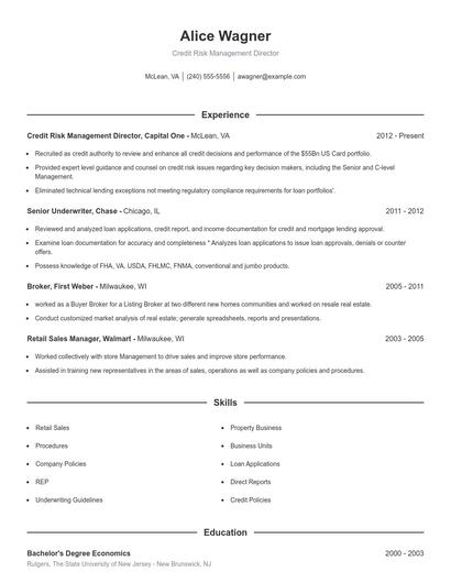 Credit Risk Management Director Resume