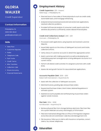 Credit Supervisor Resume