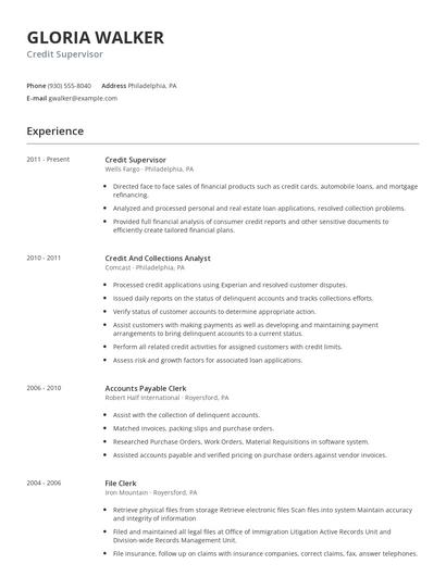 Credit Supervisor Resume