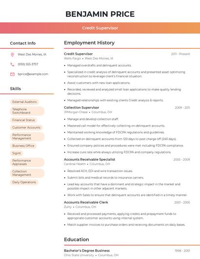 Credit Supervisor Resume