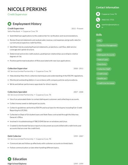 Credit Supervisor Resume