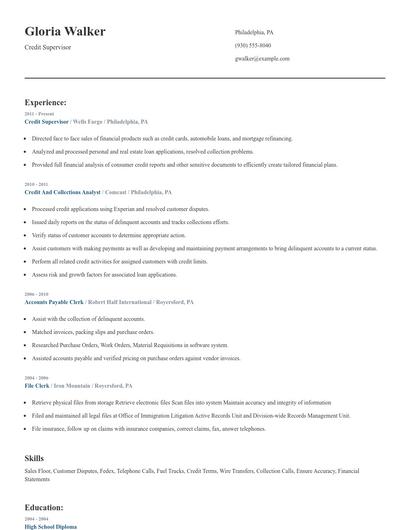 Credit Supervisor Resume