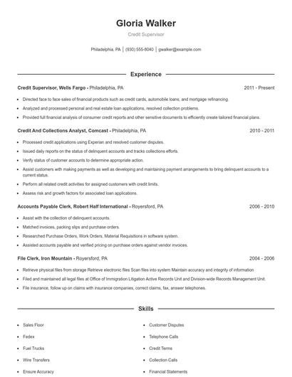 Credit Supervisor Resume