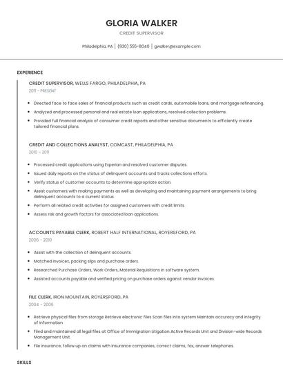 Credit Supervisor Resume