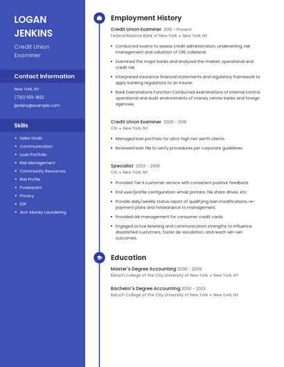 Credit Union Examiner Resume