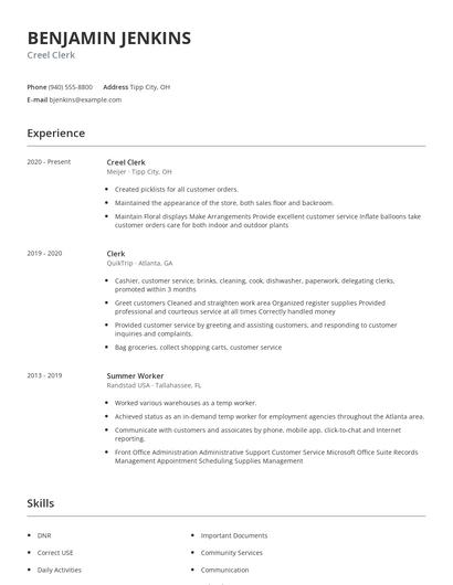 Creel Clerk Resume