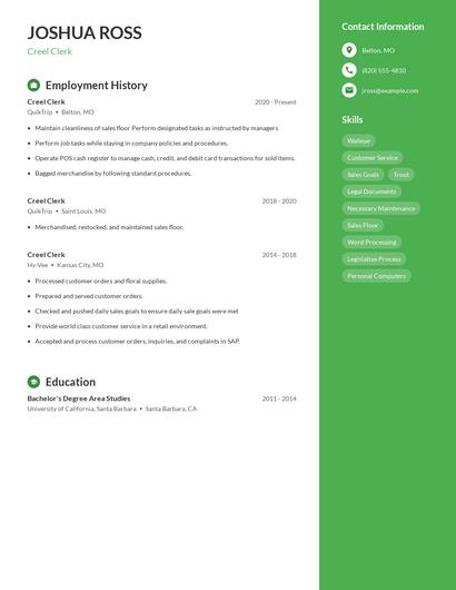 Creel Clerk Resume