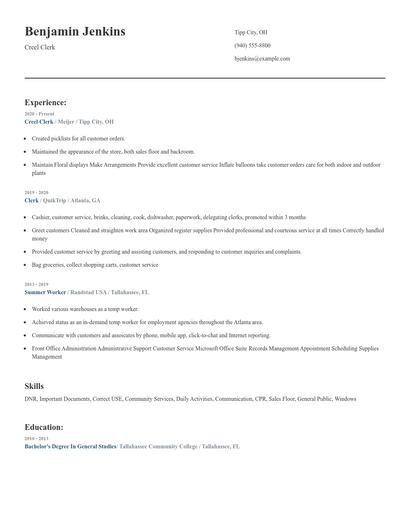 Creel Clerk Resume