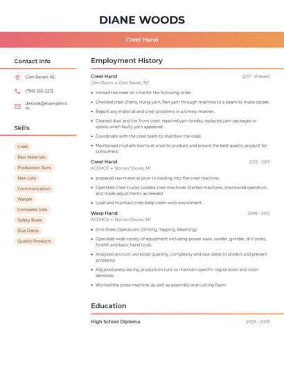 Creel Hand Resume