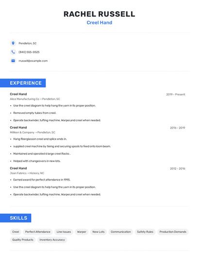 Creel Hand Resume