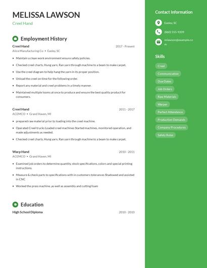 Creel Hand Resume