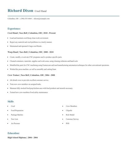 Creel Hand Resume