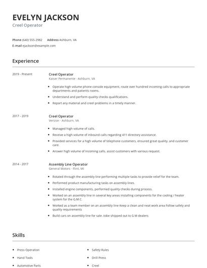 Creel Operator Resume