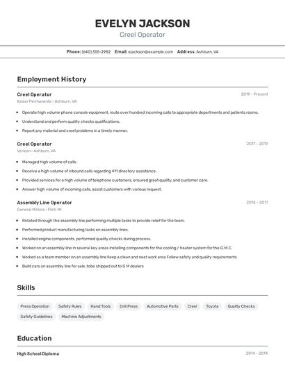 Creel Operator Resume