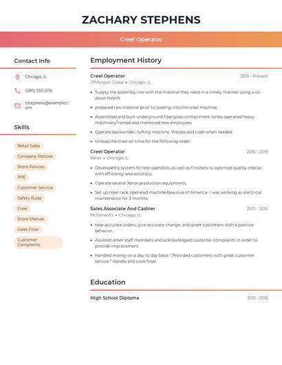 Creel Operator Resume