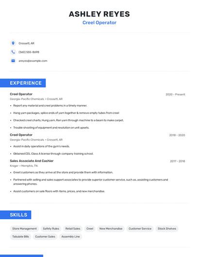 Creel Operator Resume