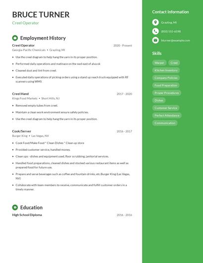 Creel Operator Resume