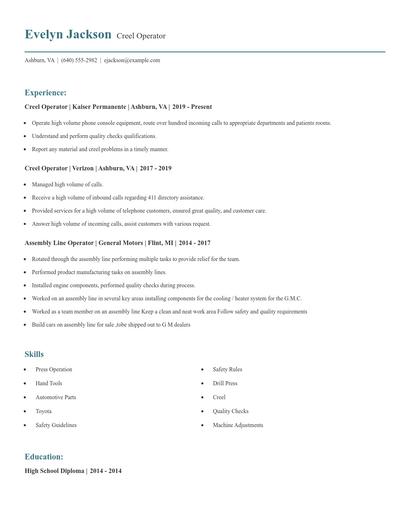 Creel Operator Resume