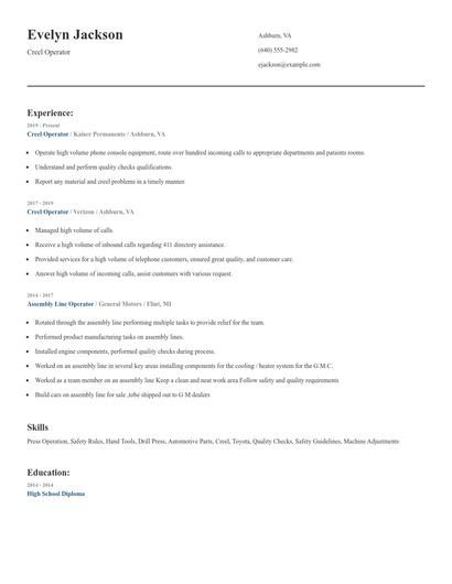 Creel Operator Resume
