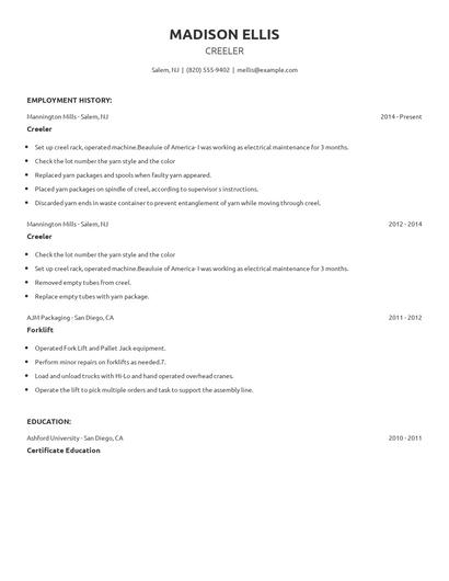 Creeler Resume